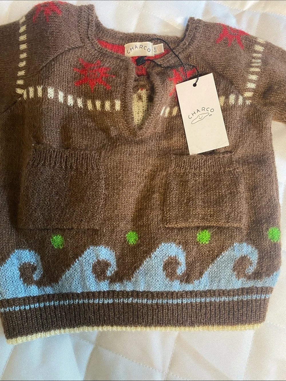 Chaco Brown Kids Sweater with Blue Wave and Red Star Accents